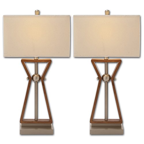 Urban Designs Imported The Master 2-Outlet Wood and Steel Table Lamps-Set of 2, Brown