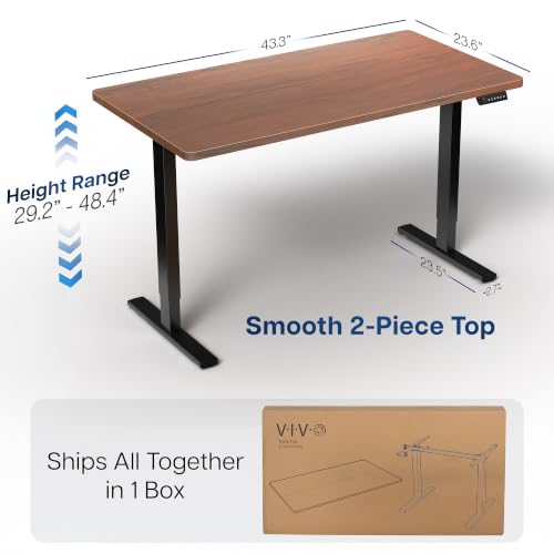Image of VIVO Dark Walnut 43 x 24 in Standing Desk, DESK-1B4D | Electric, Holds 220 lbs, Sit Stand Up, Height Adjustable, Home Office, Memory Presets, 1B Series, Black Frame