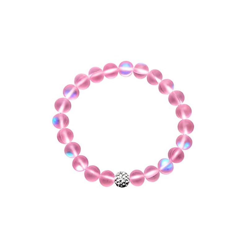 Hope Inspired Mystic Mermaid Glass Bracelet with 8 mm Pink Dazzling Moonstone Beads