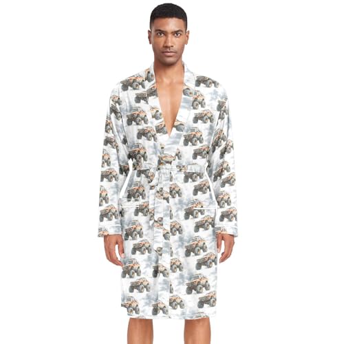 Men’s Robe Offroad Cars Cartoon Print, Long Sleeve Bathrobe for Sleep Shower-M