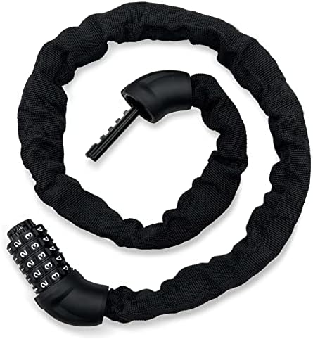 TUEHUTDE Bike Chain Lock, Keyless Bicycle Chain Lock 5-Position Resettable Combination Anti-Theft Bicycle Lock Bike Lock Chain, Used for Bicycles, Scooters, Doors, Fences, Outside(6MM Thick Chain)