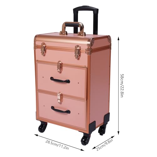 Image of Professional Rolling Makeup Train Case, Cosmetic Trolley with 360Swivel Wheels Keys, Large Storage Traveling Cart Trunk for Nail Technicians Hairstylist Mobile Stylists (Rose Gold)