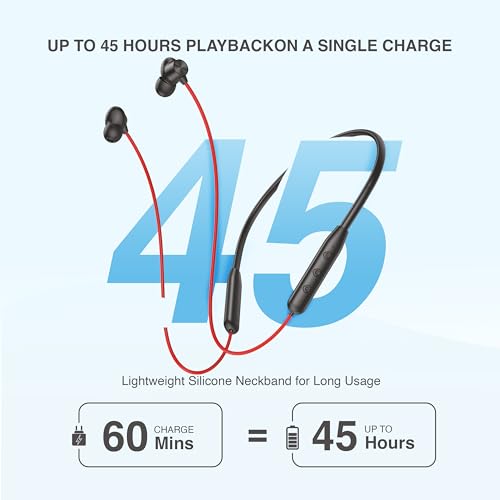 Image of Walta NEO 3 Bluetooth Neckband (in-Ear) with ENC, 45H Playback, Bluetooth 5.4, Type-C Quick Charge & Powerful Bass - Red Color