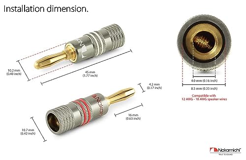 Image of Nakamichi Ultimate Series 24k Gold Plated Beryllium Red Copper Banana Plug 12 AWG - 18 AWG Gauge Size 4mm for Speakers Amplifier Hi-Fi Stereo Receiver Audio Wire Cable Connector 36 Pcs (18-Pairs)