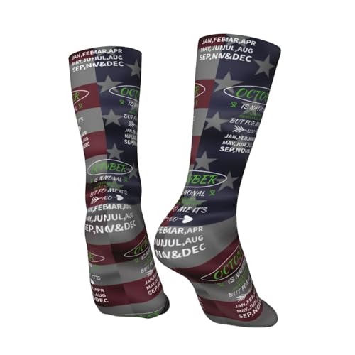 Liver Cancer Awareness Month Green Ribbon Adult Polyester Crew Socks Breathable Moisture-Wicking Athletic Running Gym34