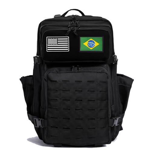 THURAM Mochilas Táticas Militares para Molle Daypack 50L Grande Bolsa de Sobrevivência 3 Dias Caminhada Mochila com Porta-Garrafa - Mochila de Academia, GYM (Tudo Preto)