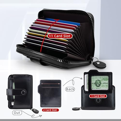 Credit Card Wallet, Minimalist PU Leather Mens Wallet with Zipper Card Case with 9 Card Slots 2 Cash Slots (Black)4