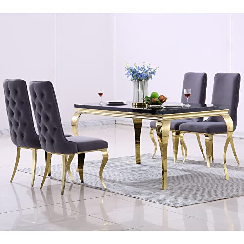 Azhome Dining Chairs, Gray Velvet Upholstered Dining Room Chairs In Buttons Tufted Backrest, High Back Heavy Duty Dining Chair With Gold Mirrored Stainless Steel Legs, Set Of 4 #TOP7