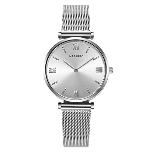 Simple Fashion Trend Women's Watch - Quartz With Milanese Mesh Strap, Large Face (Silver, One Size)