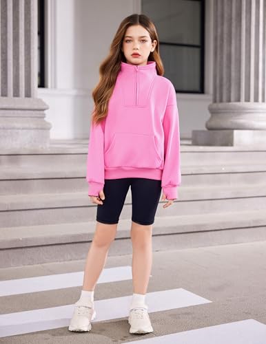 Image of Arshiner Girls Half Zip Sweatshirt Fleece Quarter Zip Pullover Sweatshirts | Fall Fashion Clothes for Teen Girls with Thumb Hole for 5-16 Years