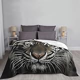 Überwurfdecke für Couch, dicke, weiche Fleece-Decken, warm, gemütlich, Klimaanlage, Steppdecke, für alle Jahreszeiten, schwarz-weiße Tiger-Decke, leichte Flanelldecke für Bett, Couch, Wohnzimmer, Sofa