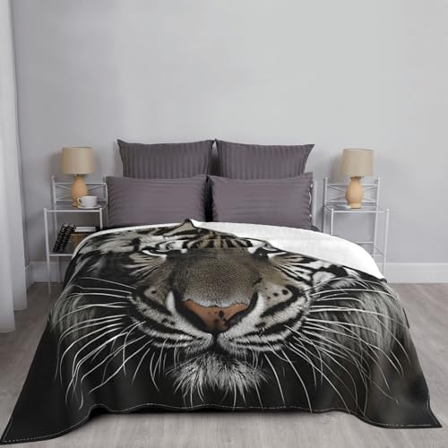 Überwurfdecke für Couch, dicke, weiche Fleece-Decken, warm, gemütlich, Klimaanlage, Steppdecke, für alle Jahreszeiten, schwarz-weiße Tiger-Decke, leichte Flanelldecke für Bett, Couch, Wohnzimmer, Sofa
