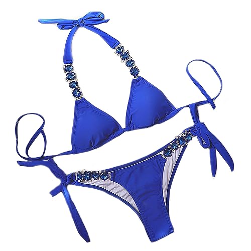 Lisa Colly Women's Crystal Diamond Bikini Swimsuit Sexy Two Pieces Bathing Suit Push Up Bandage Bikini Set