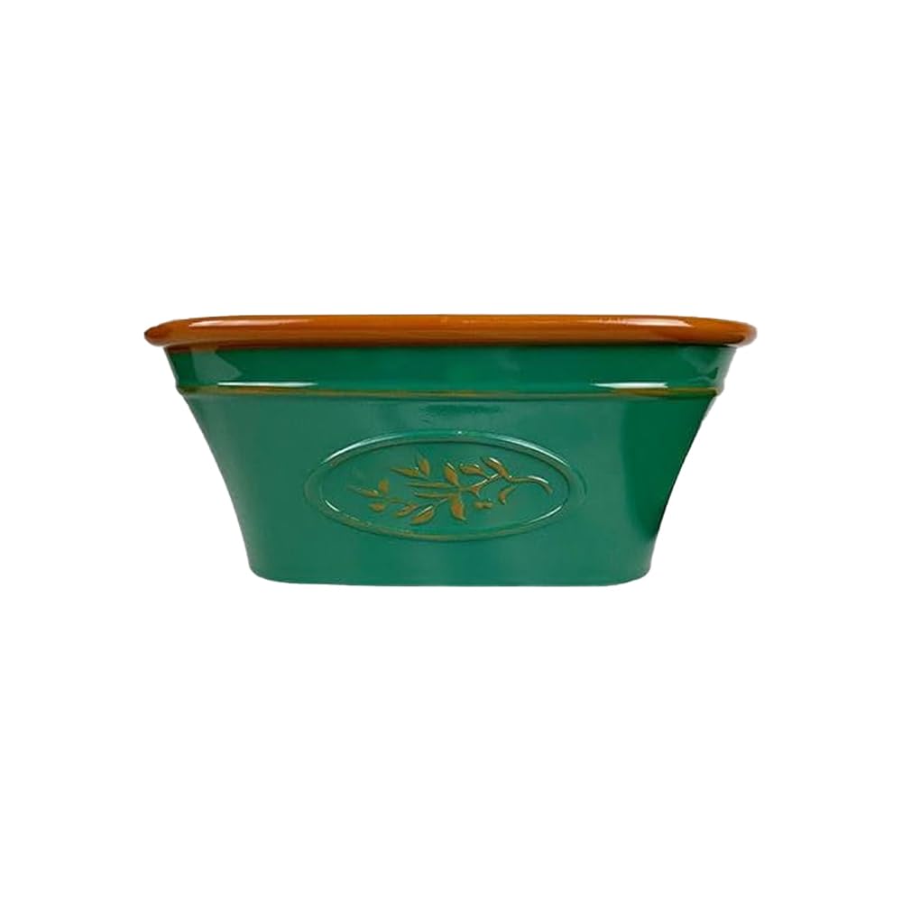 Classic Plastic Planter Trough for Gardening – Flowers Pot with Glossy Finish Weatherproof Plant Pot with Drainage Holes – Gardens, Balconies & Windowsills (Olive Trough 38cm - Dark Green, Pack 1)