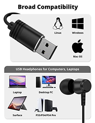 Titacute Usb A Headphone Computer Headset Mute Control 7.5Ft Wired Earphone With Microphone In-Ear Noise Canceling Magnetic Earbuds For Macbook Laptop Desktop Pc Tv Ps5 Ps4 Pro Zoom Home Office Online #TOP2