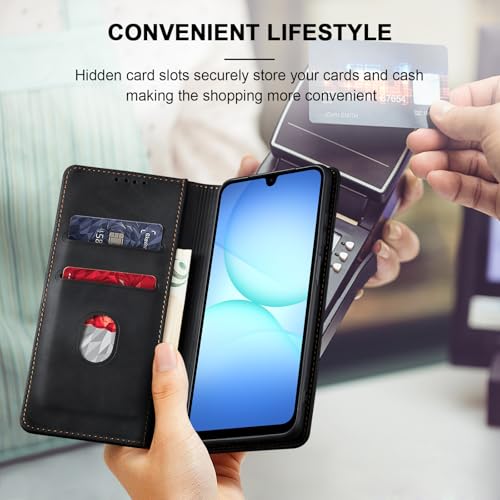 Image of Jasonyu Flip Wallet Case for Samsung Galaxy A17 5G,Leather Magnetic Folio Cover with Card Holder,Kickstand - TPU Shockproof Durable Protective Phone Case,Black
