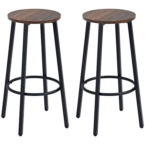 HOMCOM Tabouret de bar, lot de 2 chaises de bar avec repose-pieds, tabouret de comptoir avec structure en acier, chaise de comptoir au design industriel,...