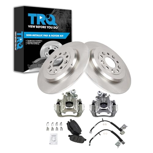 Image of TRQ Rear Brake Pad and Rotor Set Semi Metallic Rotors Calipers Compatible with 2011 Ford Explorer