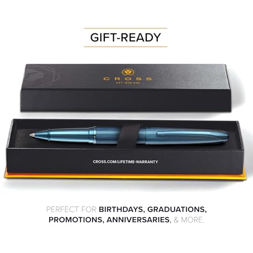 Image of Cross ATX Luxury Sandblasted Dark Blue Rollerball Pen Featuring Polished Dark Blue PVD Trim - Medium Point, Smooth Writing, Premium Gift Box