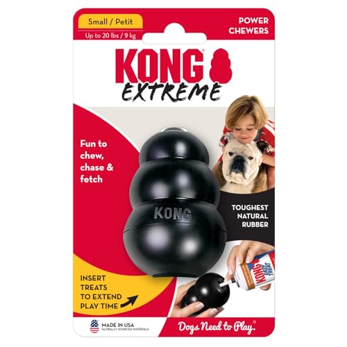 KONG Extreme Hundespielzeug - Apportier- und Kauspielzeug für Hunde mit starkem Biss - Leckerli-Spender - Strapazierfähiges Naturkautschukmaterial - Für Kleine Hunde