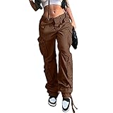 QYANGG Baggy Cargo Pants Women High Waist Pants for Women Loose Pocket Jogger Straight Wide Leg Y2K Cargo Pants Brown