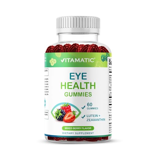 Vitamatic Eye Health Gummies with Lutein, Zeaxanthin, Vitamin C, E & Zinc – Mixed Berry Flavor – 60 Gummies –Non-GMO, Gluten-Free