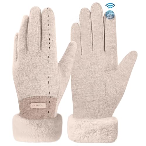 Omtofo Handschuhe Damen Winter, Touchscreen Handschuhe Warme Winterhandschuhe Damen mit Thermo Fleecefutter Gefütterte für Outdoor Kaltes Wetter, Geschenk, Khaki