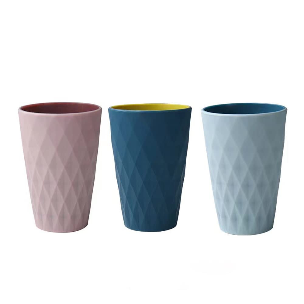Bicchieri per spazzolino da denti a diamante, 3 pezzi, 433,7 g, bicchieri da bagno a doppio colore, infrangibili, riutilizzabili, (rosa, azzurro e blu scuro)
