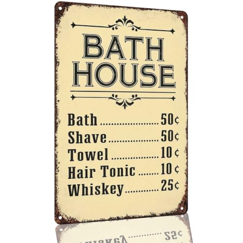 Vintage Bath House Price List Farmhouse Aluminum Metal Sign 8 x 12 Inch