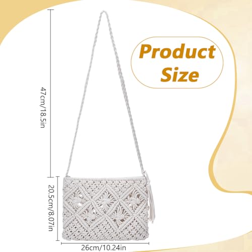 WEBEEDY White Macrame Shoulder Bag Boho Handmade Woven Crossbody Bag for Beach, Travel, Daily Use, Gift for Birthday Holiday Mother's Day Wedding Christmas, 26x20.5 cm(10.2x8.1 Inches) Body2