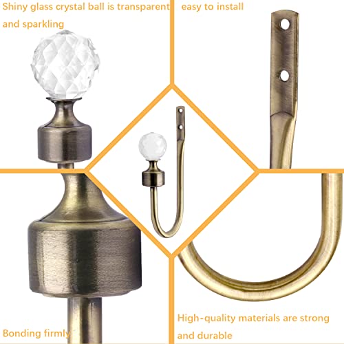 Mumiao Curtain Holdbacks - Acrylic Crystal Curtain Tiebacks U Shaped Curtain Hooks Wall Mounted Drapery Holders 2 Pack (Antique Brass) #TOP2