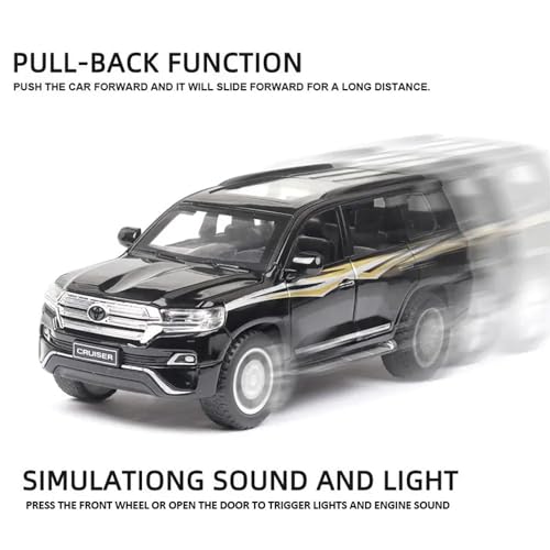 Image of Alloy Metal Pull Back Die-Cast Car 1:32 Land Cruiser Toy Car Diecast Metal Pullback Toy Car With Openable 4 Doors, Light Music Boys Gifts Toys (Black)