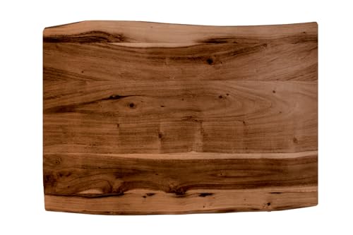 SAM Holzplatte 60x40 cm Emilio, Tischplatte aus Akazienholz massiv + nussbaumfarben, Baumkanten-Platte für Heimwerker, geeignet für Arbeitsplatten, Tische & Fensterbretter