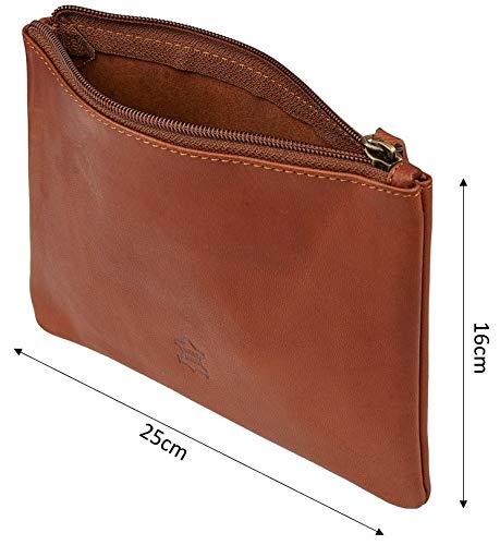 Wildery® Banktasche zur Geld Aufbewahrung I Dokumententasche A5 in Echt Leder I Geldtransporttasche mit Reißverschluss I Schminktasche klein /#WI708 Beige