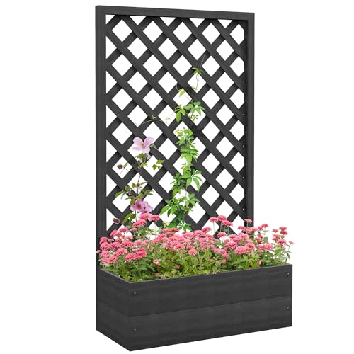Outsunny Raised Garden Bed with Trellis Lattice, Wood Planter Box