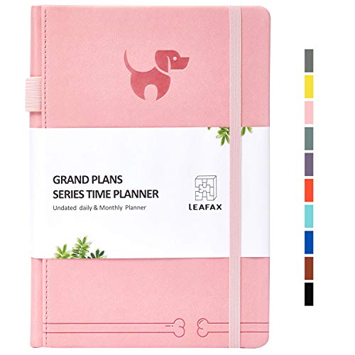 Undated Daily Planner-Agenda Book, Hourly/Day/Weekly/Monthly Planner, Personal Organizer, to-Do List- 240 Pages 5.8”x8.2” A5 - Leather Hardcover, 100gsm Thick Paper,Inner Pocket- LEAFAX