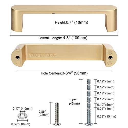 Weaverbird 4 Pack Brushed Brass Cabinet Handles Drawer Pulls Furniture Cabinet Hardware Cupboard Closet Gold Handles Pulls, 3-3/4 Inch (96Mm) Hole Distance #TOP1