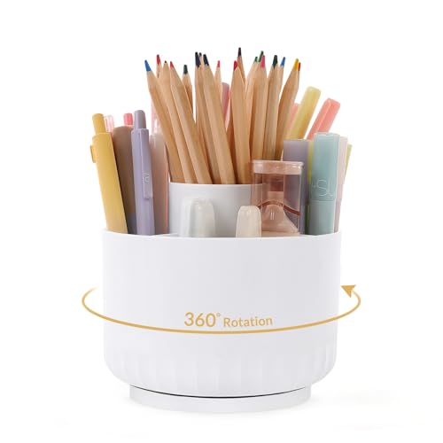 Image of SKYDUE 360 Degree Rotating Desk Organizer, Dual-Purpose Pencil Pen Holder for Desk, Rotating Pencil Cup with Stickers, Office Supplies, Desk Decor for Office, School, Home