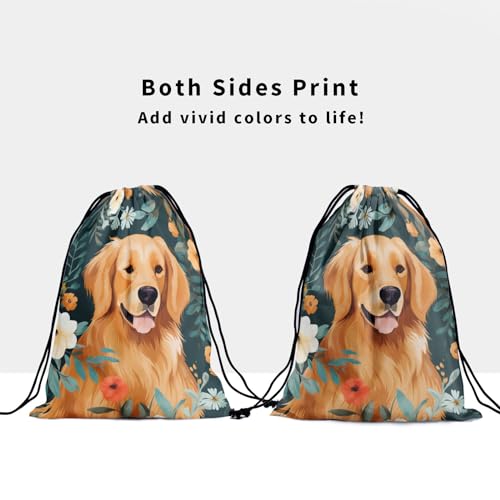 Image of Nerxy Golden Retriever Dog Grip Bag - Floral Puppy Drawstring Gymnastics Small Grip Bag Lightweight Storage Bag for Personal Equipment