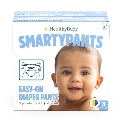 Image of SmartyPants Pull Up Style Diapers | EWG Verified Safe & Plant-Based | Quilted 360 Waistband, Super Absorbent for Overnight Leak Protection | Training Pants by HealthyBaby | Size 3 (54 Count)