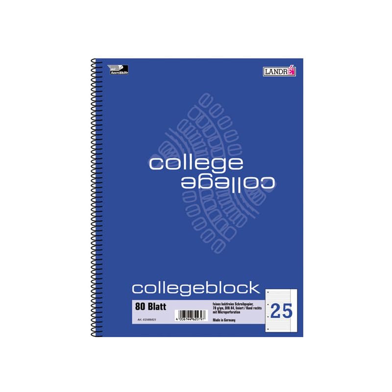 Landdr - Blocco universitario "college", formato DIN A4, a righe, 80 fogli