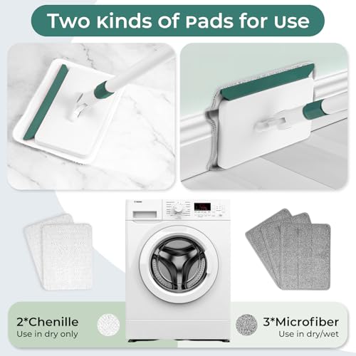 Baseboard Cleaner Tool with Handle, 60" Extendable Long Handle Baseboard Cleaner with 5 Reusable Pads for Baseboards Cleaning, Ceiling, Wall, Floor, Bathroom, Kitchen - Image 4