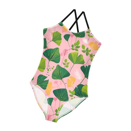KLL Hand Painted Ginkgo Leaves Girls 1-Piece Bathing Suit Beach Swimwear Adjustable Strap UPF 50+ 6