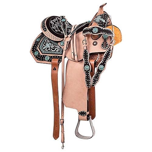 Genuine Leather Western Horse Tack Barrel Gaited Pleasure Trail Saddles with Tack Set/Western-Pferd-Zaumzeug aus echtem Leder mit Sattelset (Size 16)