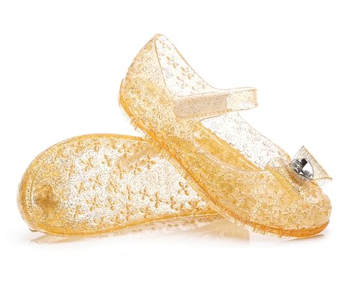 Image of Princess Dress Sandals Jelly Shoes for Toddler Girls Size 8, Blue Bird Nest Layered Lines Mary Jane Flats Childrens Clear Glitter with Hollow-Carved