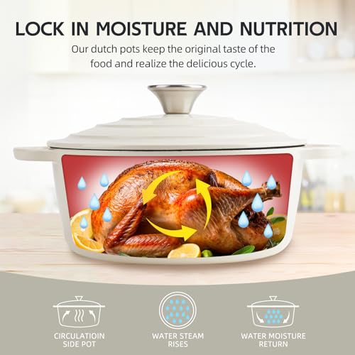Image of 6 Quart Dutch Oven Enameled Cast Iron with Lid - Big Dual Handles - Oven Safe up to 500F - Classic Round Pot for Versatile Cooking Cream