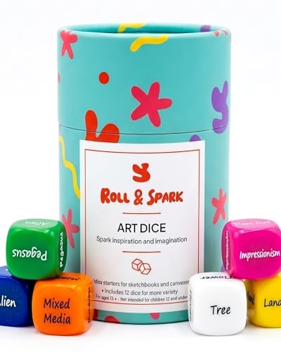 Roll & Spark Art Dice | Creative Drawing Prompt for Mindful Paintings & Endless Creativity | 12 Unique Acrylic Dice for Adults Game Nights & Gifts for Artists