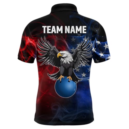 Custom American Bowling Shirts Men Women Eagle Polo & 1/4 Zip Bowling Team Jersey Bowling Shirt with Name2