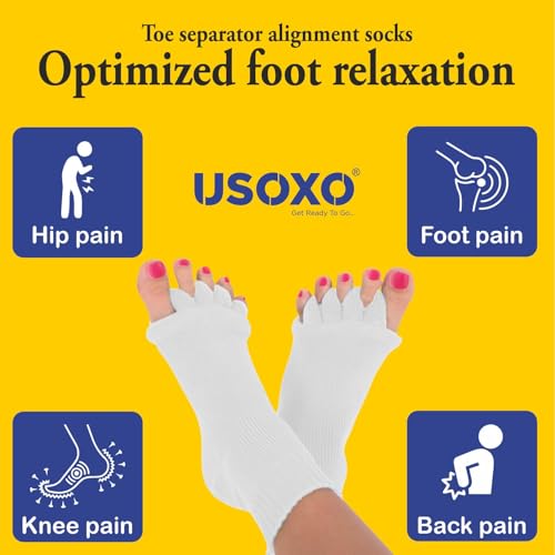 Image of Foot Alignment Socks|Cotton Finger Toe Separator|Easing Bunion Hammertoe And Arthritis Pain Relief|Improving Posture & Increasing Flexibility|Free Size For Office Yoga Men & Women (White)