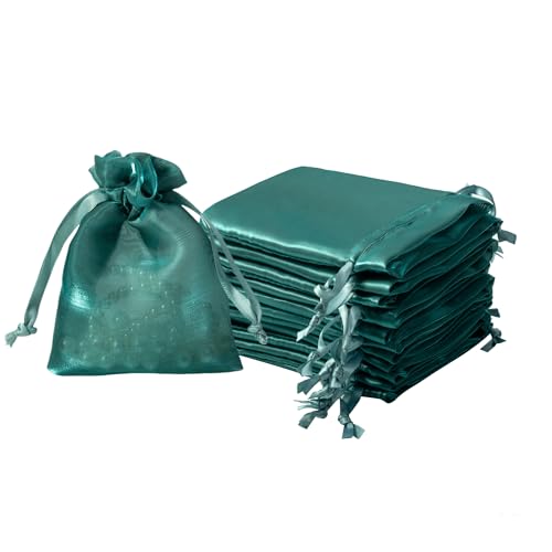 Image of QIANF 20 Pcs Dark Green Small Organza Bags 3X4 inch for Wedding Favors with Drawstring, Mini Mesh Gift Bags Jewelry Pouch for Candy Bridal Shower Party Favor Baby Shower Christmas